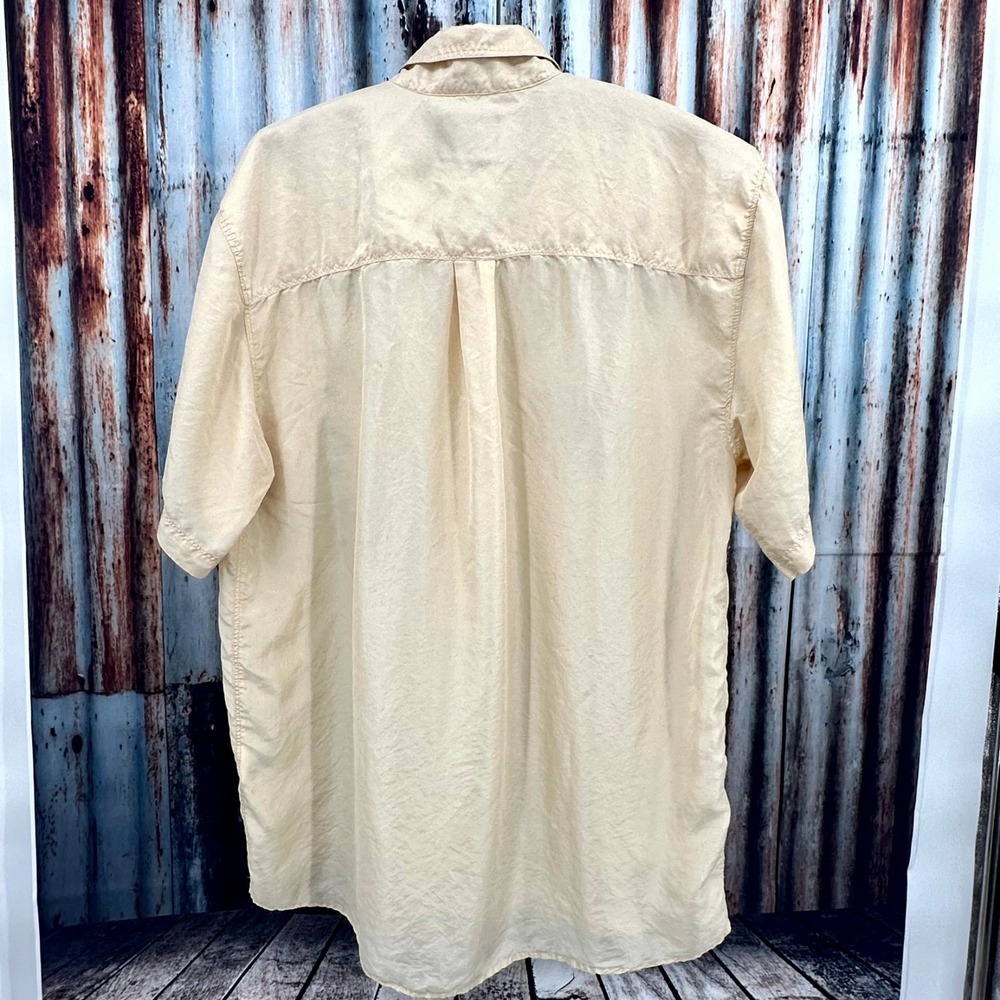 VTG 90s MANI Giorgio Armani 100% Silk Embroidered Boho Shirt Large Sand Washed - Picture 2 of 7